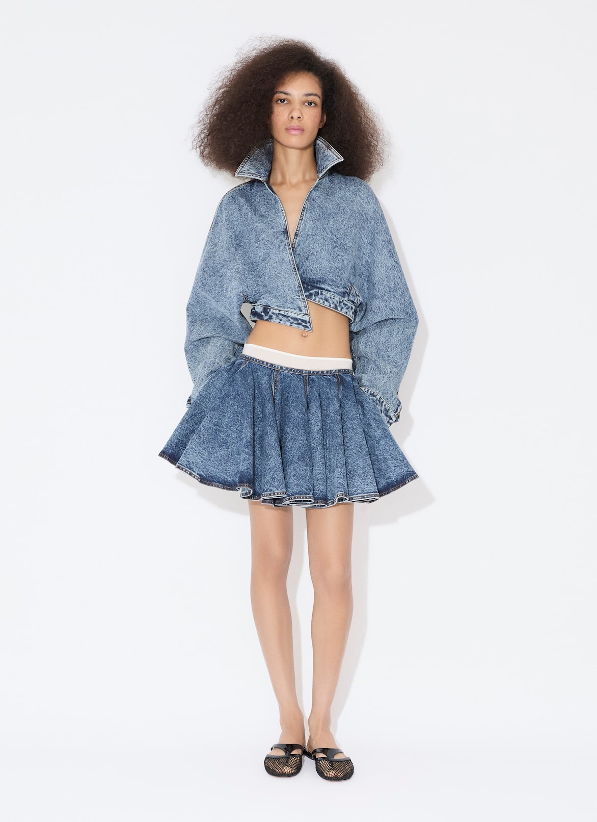 DENIM SKATER SKIRT ALAÏA RUSSIAN BLUE DENIM SKATER SKIRT